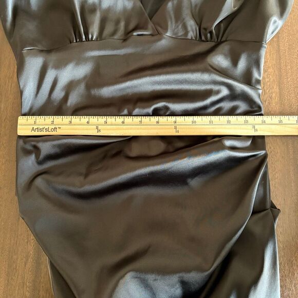 Vtg Cache Dress 12 Black Satin Cap Sleeve Bodycon Cocktail Formal Midi - Picture 10 of 11